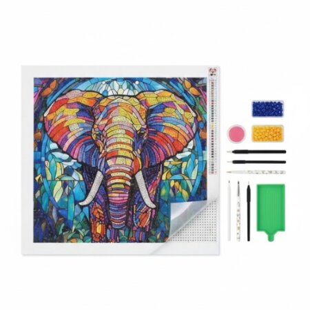 Kit Diamond Painting Éléphant Style Vitrail, broderie diamant Tunisie