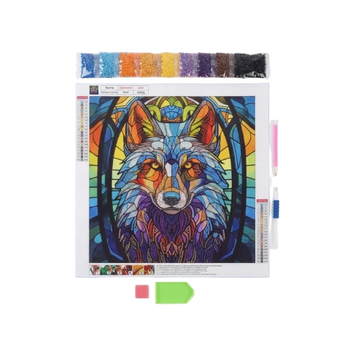 Kit Diamond Painting Loup Style Vitrail, broderie diamant Tunisie