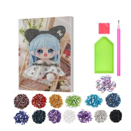 Kit Diamond Painting Fille Cheveux Bleus (24x30CM), broderie diamant Tunisie