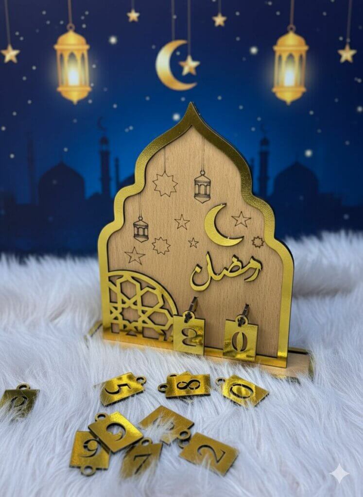 Calendrier Ramadan en Bois Décoratif avec chiffres dorés Tunisie