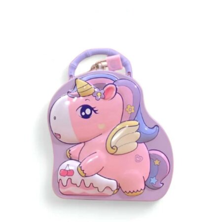 Petite valisette rigide pour enfant en forme de licorne rose avec ailes et gâteau décoratif