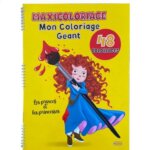 Couverture d'un cahier de coloriage à spirales jaune vif intitulé « MAXICOLORIAGE Mon Coloriage Géant », avec le sous-titre « Les princes et les princesses »