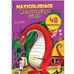 Couverture d'un grand cahier de coloriage à spirales sur fond violet. Le titre principal est « MAXICOLORIAGE Mon Coloriage Géant », avec le sous-titre « Les Contes ».