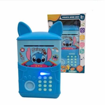 Offrez à votre enfant une façon amusante et sécurisée d’économiser son argent avec ce mini coffre-fort électronique au design adorable Stitch.