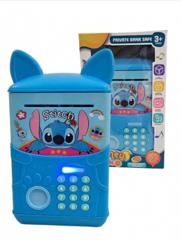 Offrez à votre enfant une façon amusante et sécurisée d’économiser son argent avec ce mini coffre-fort électronique au design adorable Stitch.