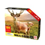 Boîte de puzzle enfant 100 pièces “Milu Deer” avec image d’un cerf dans un paysage naturel, jeu éducatif pour enfants 5 ans et plus.
