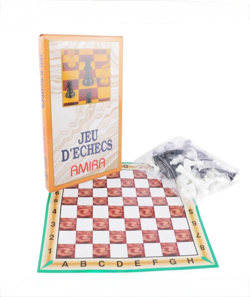 Ce produit est le Jeu d'échecs Amira, un ensemble stratégique classique comprenant un tapis de jeu et des pions