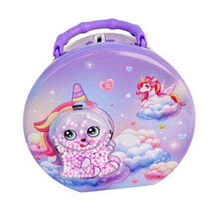 Cet article est une tirelire en métal pour enfants avec un design de licorne coloré