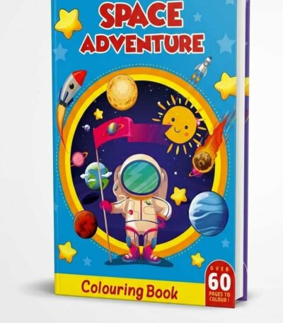 Ce produit est le livre de coloriage "Space Adventure" pour enfants, conçu pour stimuler l'imagination avec des scènes d'exploration spatiale.