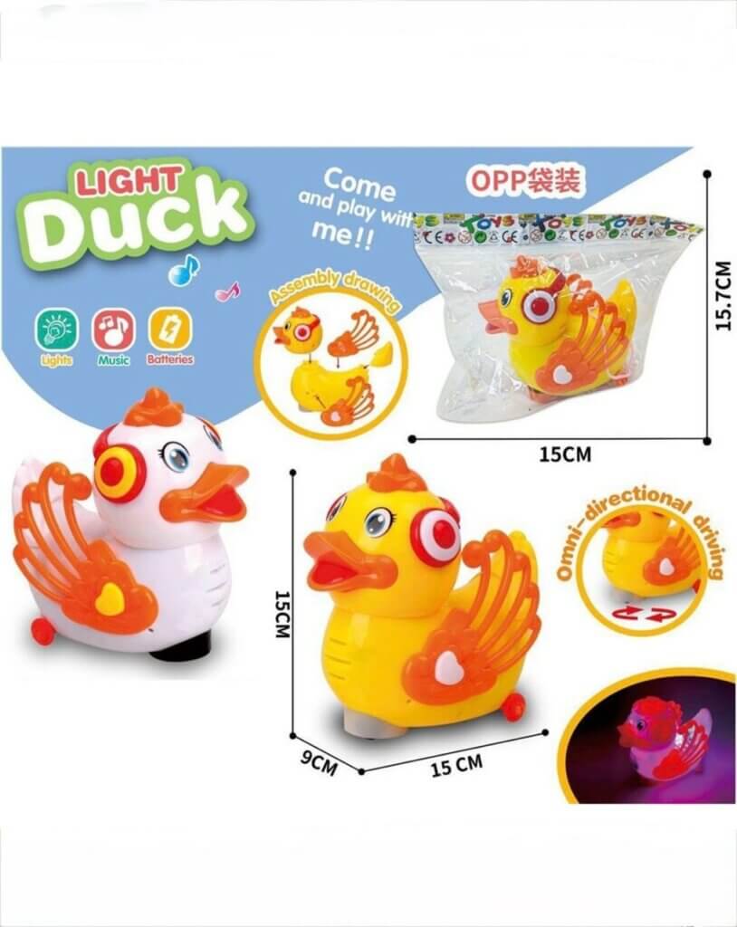 Il est doté de lumières LED colorées et diffuse de la musique ou des effets sonores joyeux