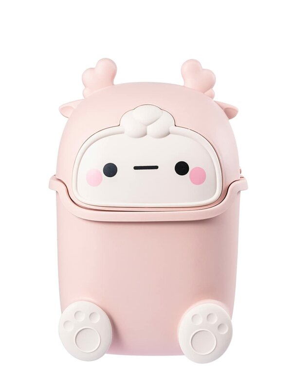 Mini poubelle de bureau rose design cerf kawaii avec couvercle pivotant.