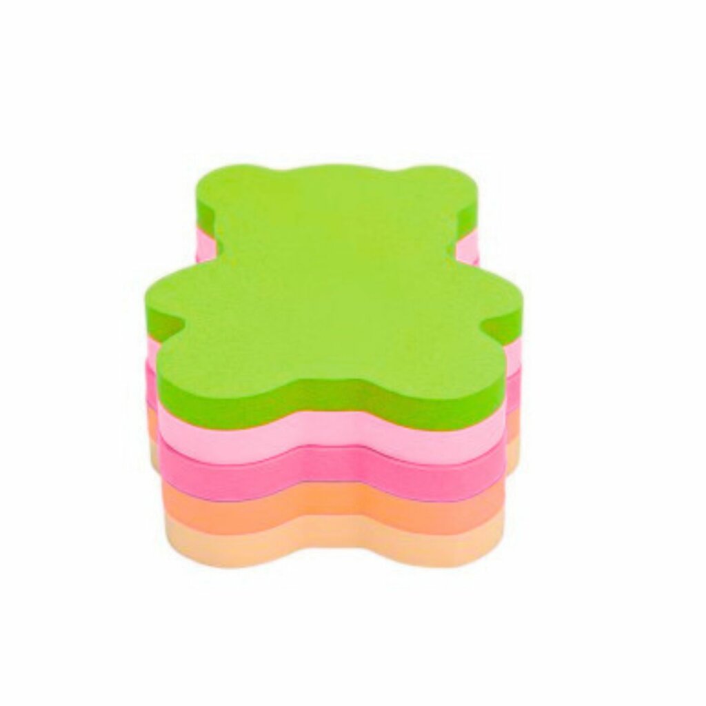 Notes autocollantes fluo en forme d'ours marque DL, pack de 4 couleurs néon.