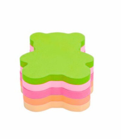 Notes autocollantes fluo en forme d'ours marque DL, pack de 4 couleurs néon.