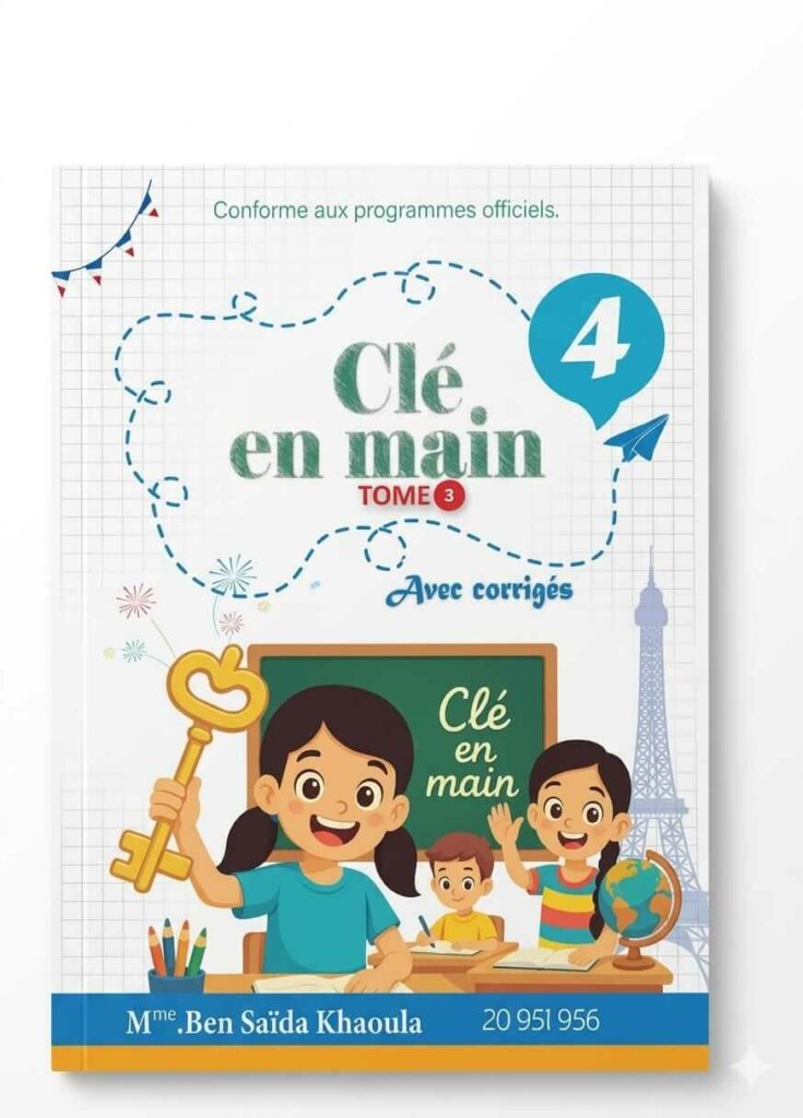 Manuel scolaire Clé en Main Tome 3 pour 4ème année primaire avec corrigés - Mme Ben Saïda Khaoula.