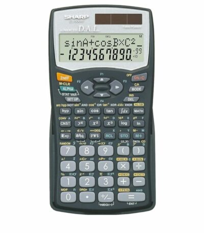Calculatrice scientifique Sharp EL-506W grise avec écran LCD à 2 lignes, affichage D.A.L. et alimentation hybride solaire, idéale pour le lycée et l'université