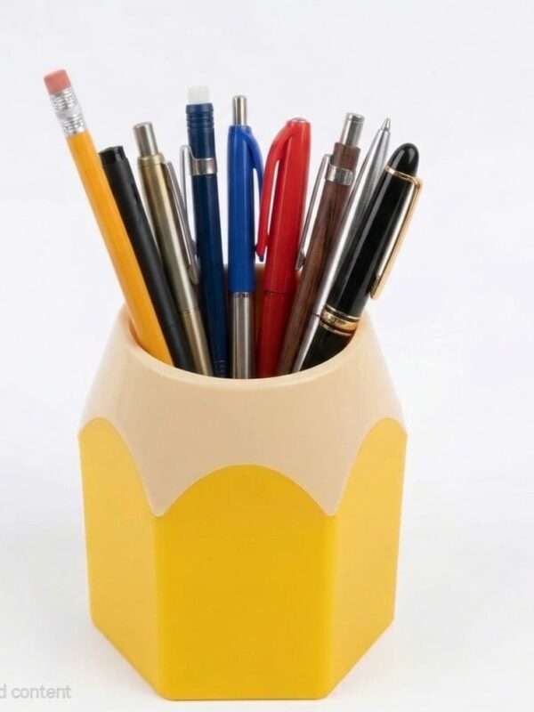 Un pot à crayons original en forme de pointe de crayon géant taillé