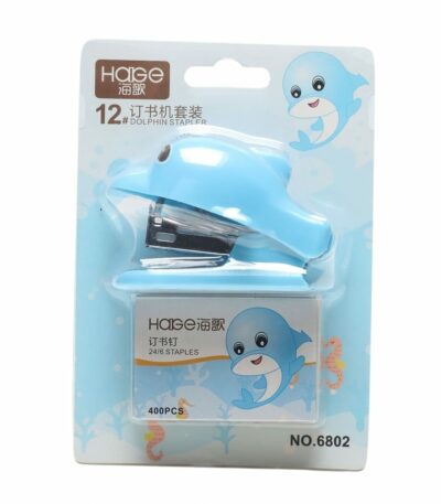 Mini agrafeuse ergonomique en forme de dauphin avec mécanisme en métal robuste et recharge de 400 agrafes standards 24/6.