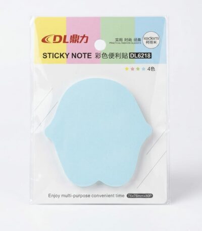 Notes autocollantes repositionnables de forme ergonomique, couleur bleu ciel, 80 feuilles par bloc.