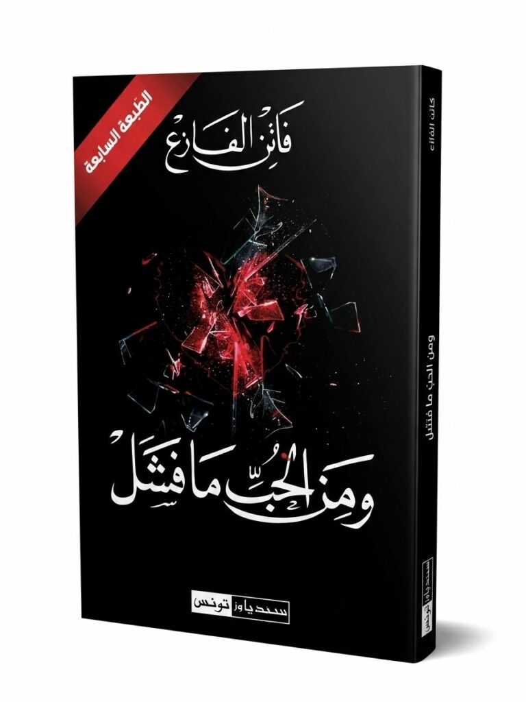 غلاف رواية "ومن الحب ما فشل" للكاتبة فاتن الفازع. يتميز الغلاف بخلفية سوداء يظهر عليها قلب أحمر محطم يتناثر منه الزجاج المكسور، مع شريط أحمر في الزاوية العلوية يشير إلى أنها "الطبعة السابعة"، واسم الرواية بخط عربي أبيض وأنيق.
