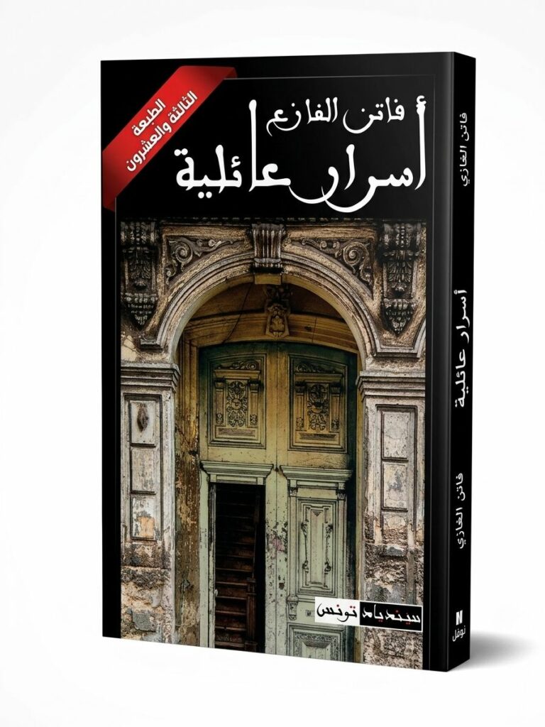 غلاف رواية "أسرار عائلية" للكاتبة فاتن الفازع. يظهر على الغلاف باب خشبي قديم وعريق مفتوح قليلاً تحت قوس معماري مزخرف، مع شريط أحمر في الزاوية يشير إلى أنها "الطبعة الثالثة والعشرون"، والعنوان بخط عربي أبيض وأنيق.
