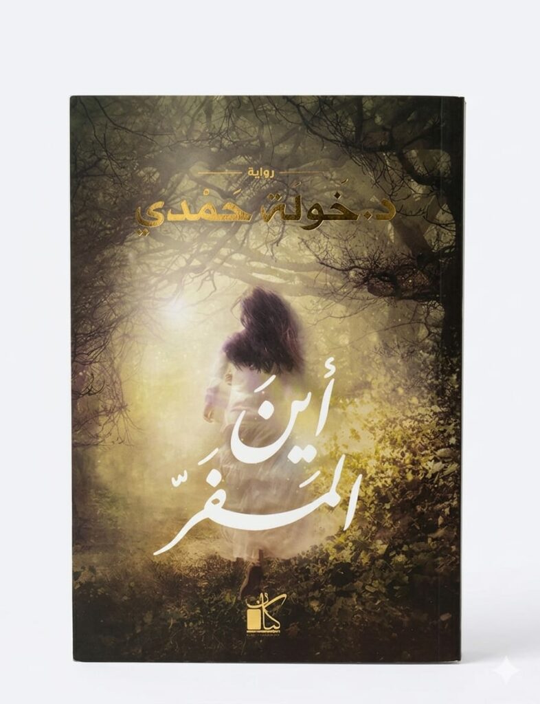 غلاف رواية "أين المفر؟" للكاتبة خولة حمدي. تظهر في وسط الغلاف فتاة صغيرة من الخلف بشعر داكن، تسير وحيدة في غابة كثيفة ومظلمة باتجاه ضوء ساطع ينبعث من بين الأشجار. عنوان الرواية مكتوب في الأسفل بخط عربي أبيض كبير وواضح، واسم الكاتبة في الأعلى بلون ذهبي.