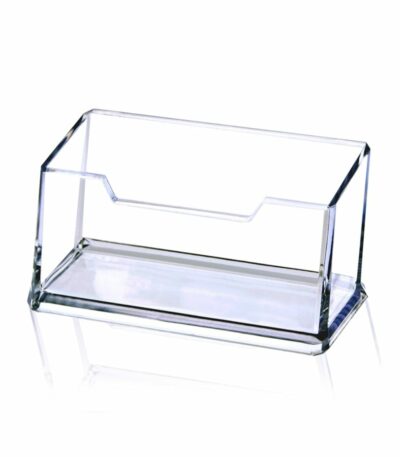 Porte-cartes de visite de luxe en plastique cristal transparent avec un design incurvé ergonomique, offrant une visibilité totale sur les cartes de visite.