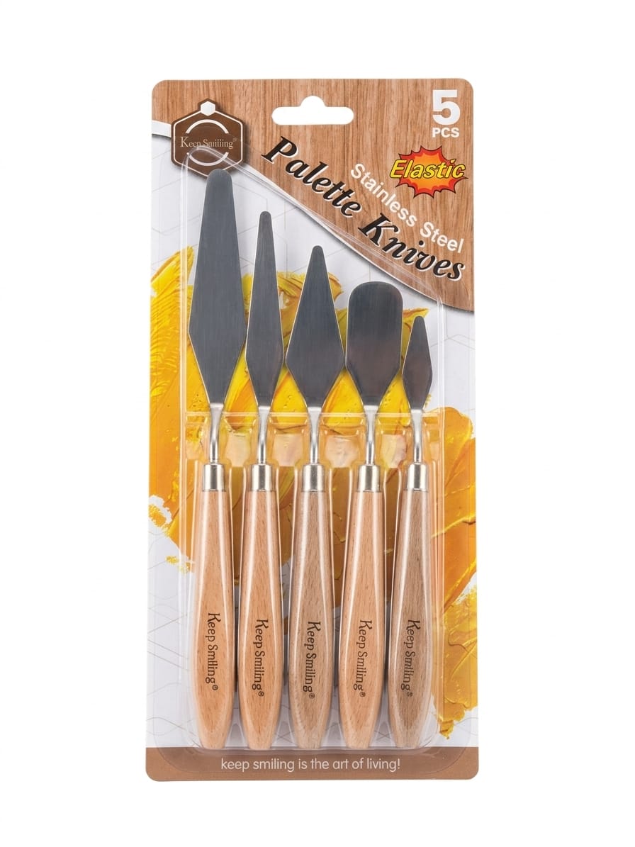 Assortiment de Couteaux à Palette en Acier Inoxydable - Série Professionnelle Cinq spatules d'artiste avec des lames en acier inoxydable brillant et argenté de formes diverses