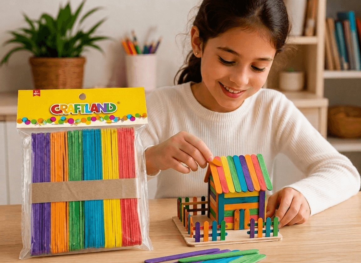 Construction DIY avec bâtonnets en bois colorés Craftland