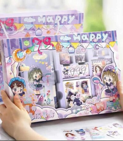 Kit Coffret Journal Intime Fille Happy Girl Purple - Papeterie intime haut de gamme.