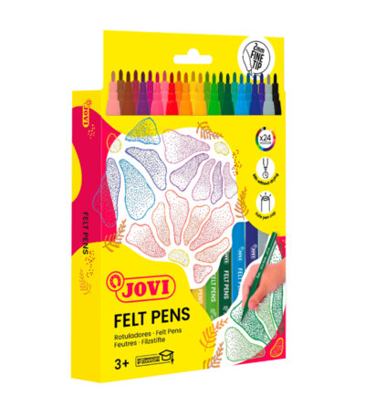 Jovi Feutres de Coloriage Lavables — Pochette de 24 Couleurs, Pointe Fine 2mm