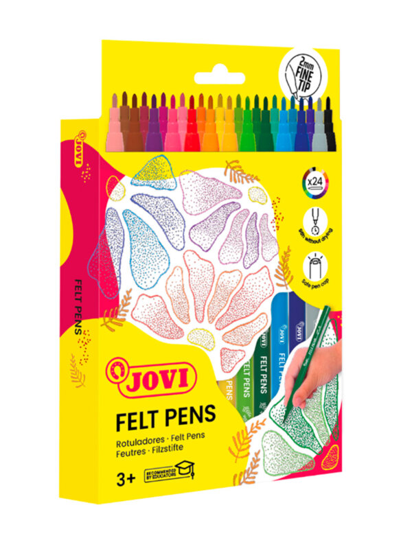 Pochette de 24 Feutres de Coloriage Jovi 2mm lavables avec pointe fine pour dessins artistiques en Tunisie.