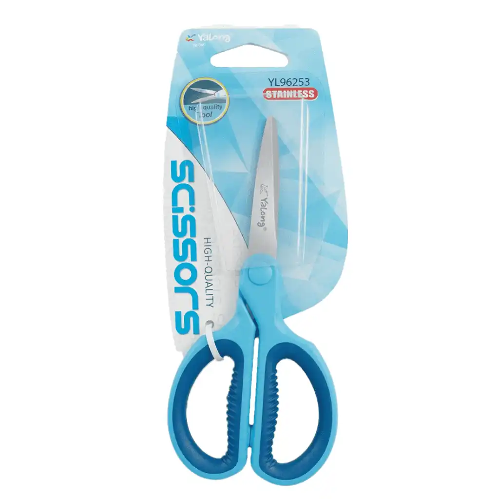 Yalong Ciseaux Scolaires et de Bureau Haute Qualité, Lames en Acier Inoxydable, Manche Confortable Bleu (Modèle YL96253)