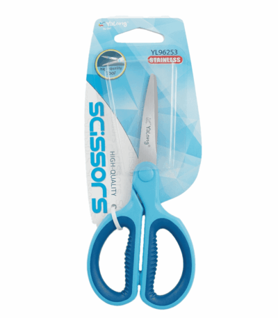 Yalong Ciseaux Scolaires et de Bureau Haute Qualité, Lames en Acier Inoxydable, Manche Confortable Bleu (Modèle YL96253)