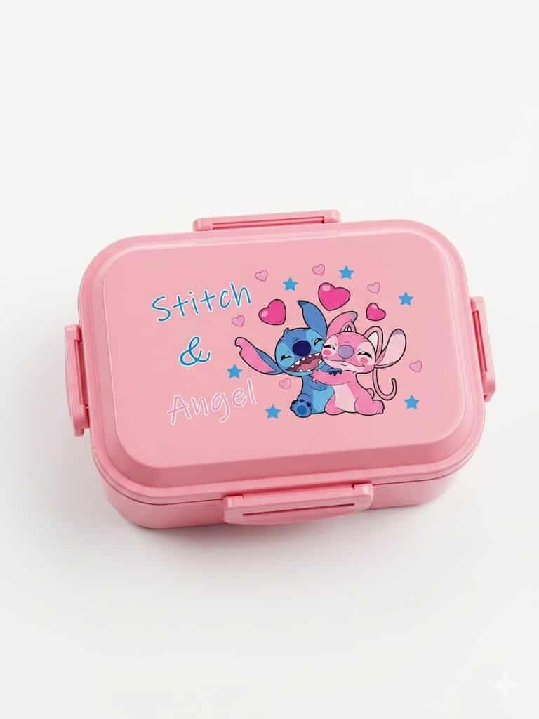 Lunch Box Stitch et Angel - Lilo et Stitch boîte à goûter ou lunch box rose à l'effigie de Stitch & Angel, les célèbres personnages de l'univers Disney Lilo & Stitch