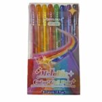 Un étui transparent contenant un ensemble de 8 stylos à encre gel métallisée de la marque « Betsin », modèle « GP-1851