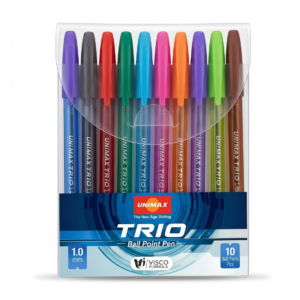 Pochette de 10 stylos à bille Trio 1.0 mm Unimax écriture fluide Tunisie