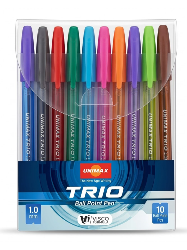 Pochette de 10 stylos à bille Trio 1.0 mm Unimax écriture fluide Tunisie