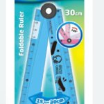 Un emballage en carton coloré de la marque Keyroad présentant une règle pliante en plastique bleu.