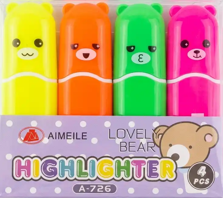 4 Mini Highlighter Fluo Lovely Bear A-726