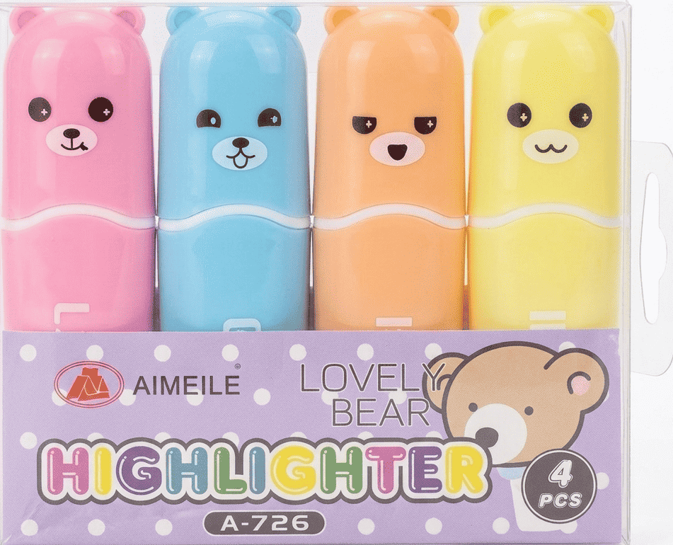 4_MINI_HIGHLIGHTER_PASTEL_LOVELY_BEAR_A-726 4 MINI HIGHLIGHTERS PASTEL LOVELY BEAR A-726 – Image 1