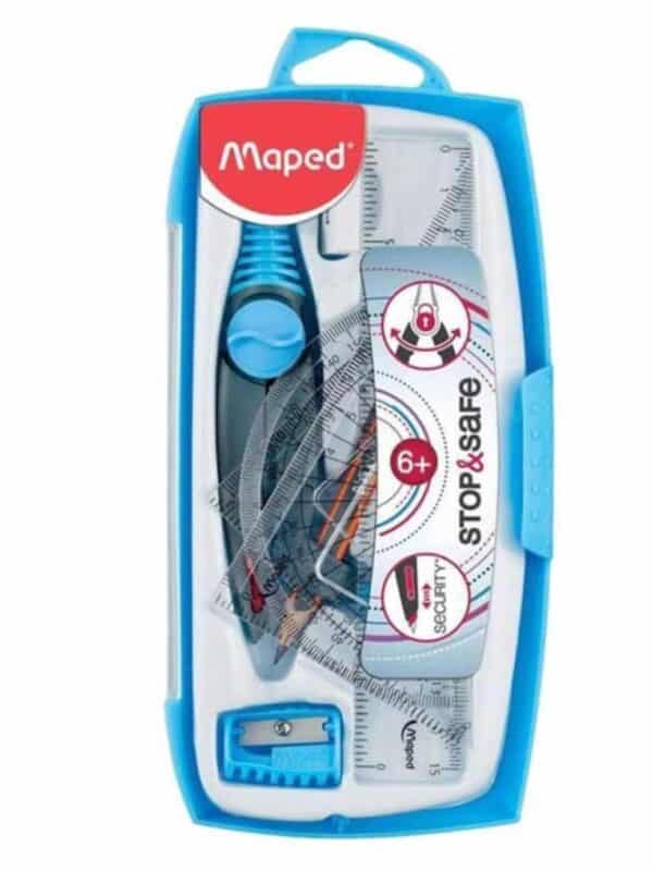 Boîte de géométrie Maped mini compas avec règle rapporteur et équerres scolaires Tunisie