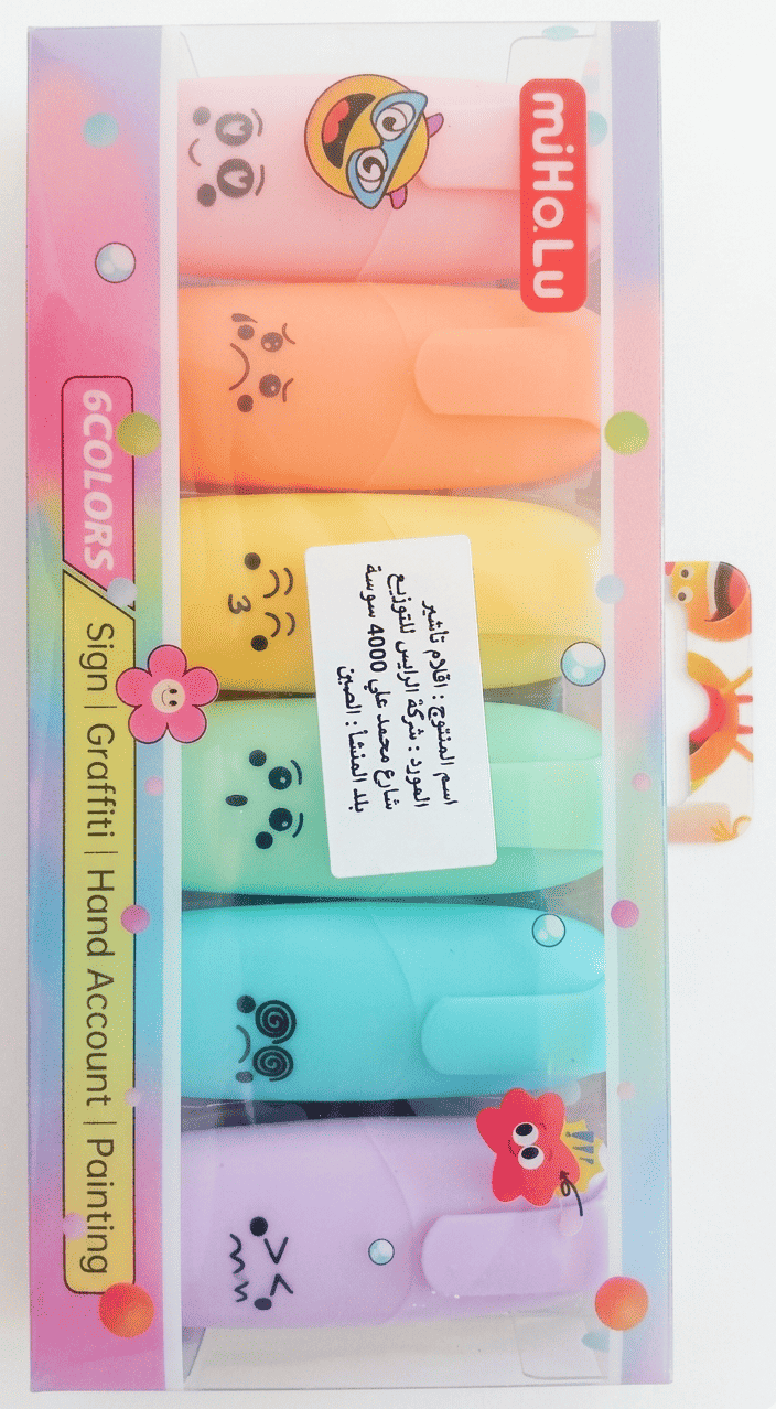 6_Mini_Pastel_Highlighters_MiHoLu_With_Emoticons 6 Mini Pastel Highlighters MiHoLu Smile – Image 1