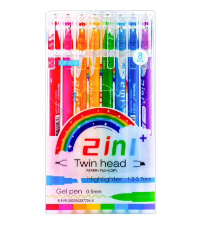 Pack de 8 Surligneur et Stylo Gel 2-en-1 Double Pointe