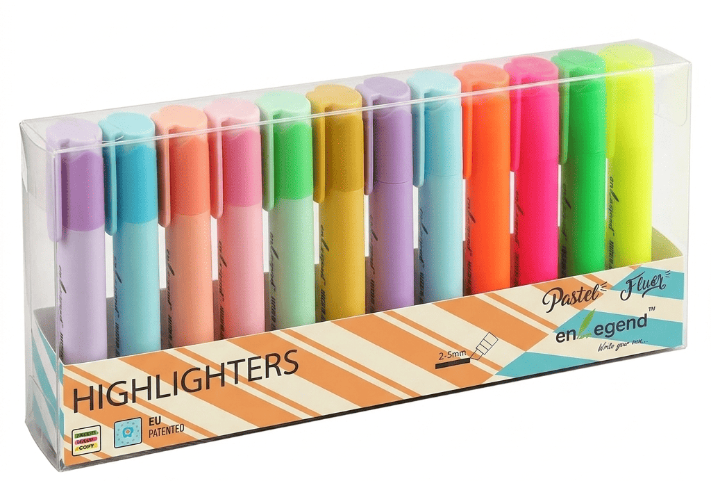 Enlegend_12_Surligneurs_de_Couleurs_avec_Support Enlegend 12 Surligneurs de Couleurs avec Support – Image 1