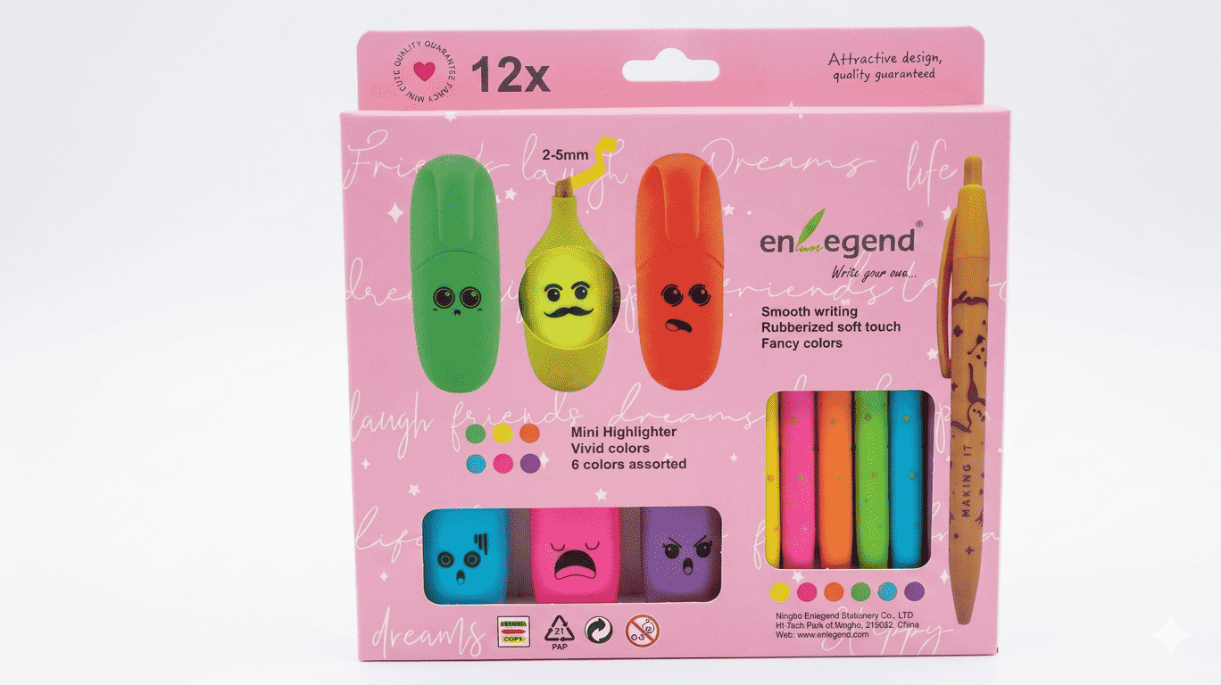 Enlegend_Box_6_Mini_Surligneurs_&_6_Stylos_Fluo_Assorties Enlegend Box 6 Mini Surligneurs & 6 Stylos Fluo Assorties – Image 1