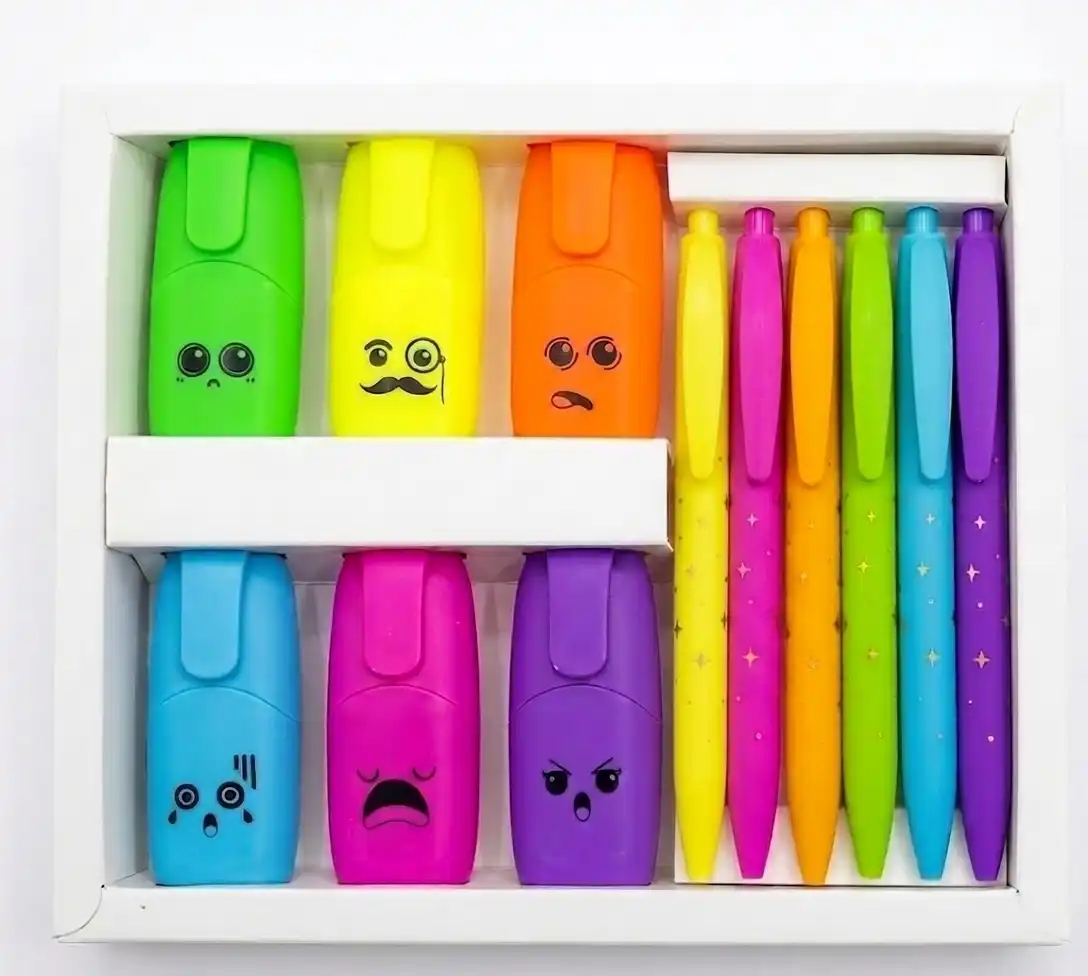 Box 6 Mini Surligneurs et 6 Stylos Fluo Assortis Enlegend