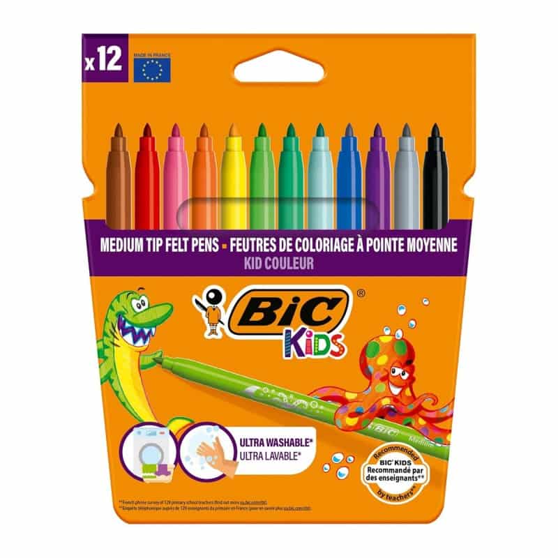 Feutres de Coloriage de 12 BIC Kids Lavables à Pointe Moyenne – Image 1