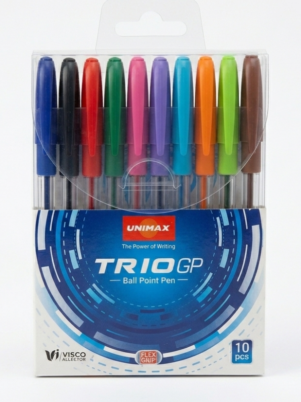 Pochette de 10 stylos à bille Trio GP 1.0 mm Unimax écriture fluide Tunisie