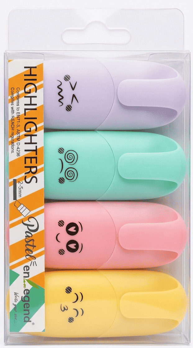 MINI_FLUO_ENLEGEND_PASTEL Enlegend 4 Mini Surligneurs Fluo Smile – Image 1