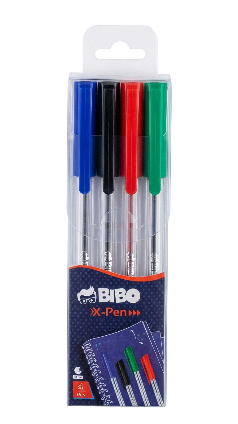 Pack_de_4_Stylos_à_Bille_BIBO_X-Pen_1,00_mm Pack de 4 Stylos à Bille BIBO X-Pen 1,00 mm – Image 1